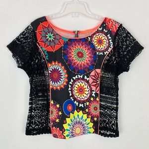 Lulumari laced boho geometric print top blouse